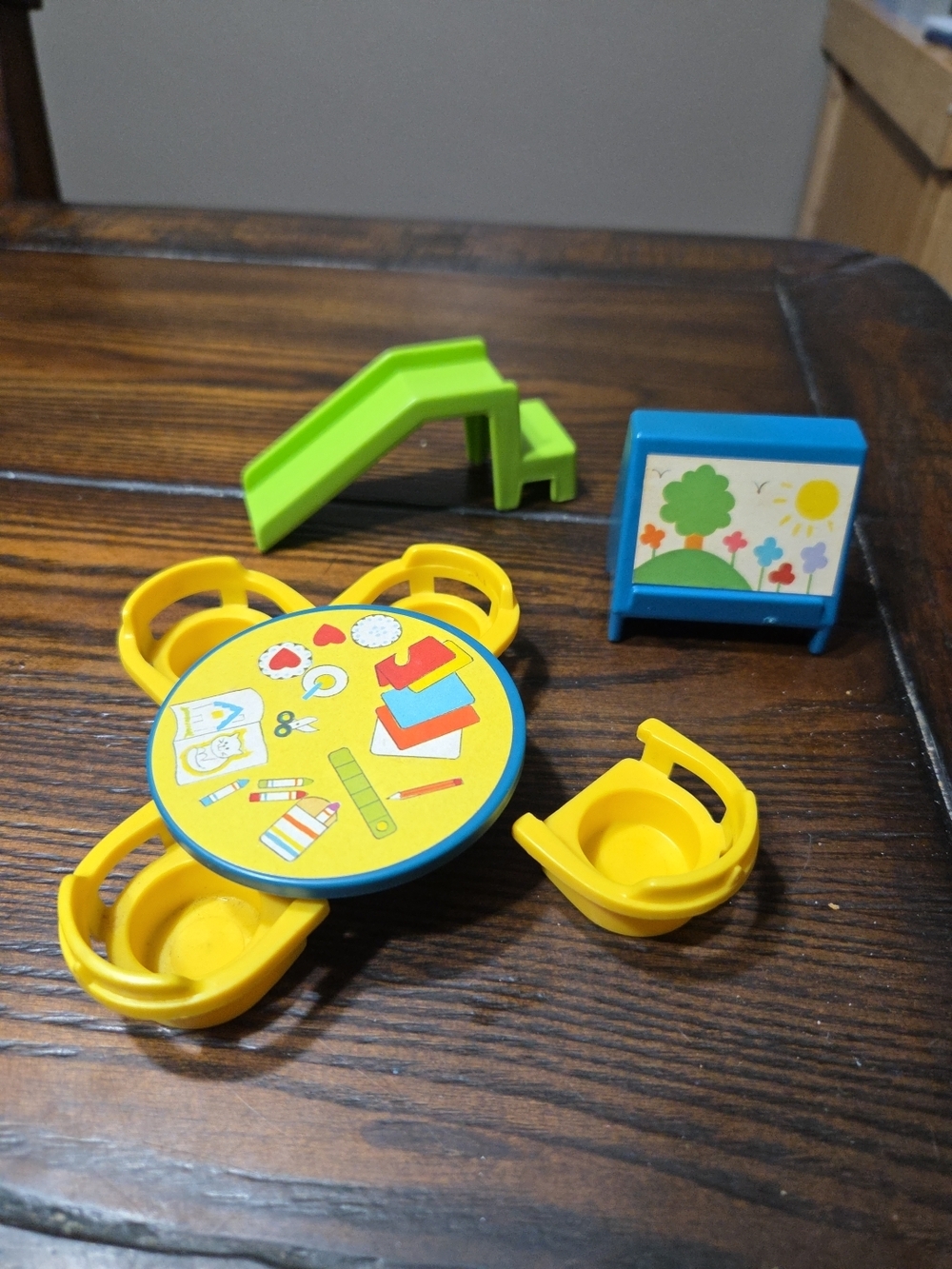 Kids Playroom Table & Chair Set with Slide and Easel - Yellow & Green